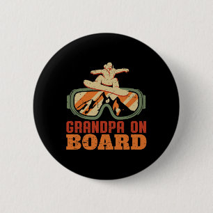 Opa an Bord Funny Vintag Retro Snowboarden Button
