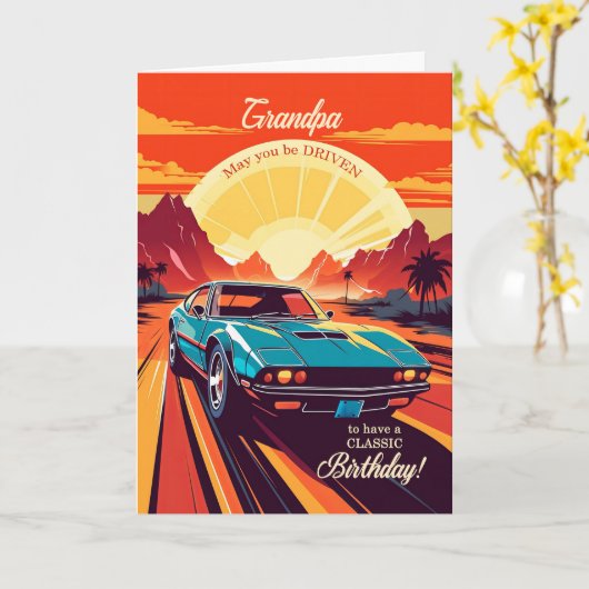 Opa Birthday Classic Car Retro 70er Thema Karte (Gelbe Blume)