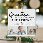 Opa. Der Mann. Der Mythos. Die Legende. 3 Foto Keramikornament<br><div class="desc">Funny niedlich Opa Weihnachtsschmuck,  mit dem coolen Sprichwort "Opa. Der Mann. Der Mythos. Die Legende und 3 Fotografien Ihrer Wahl auf einem klassischen weißen Hintergrund,  die mit der Option "Weitere Anpassung" in jede Farbe geändert werden können.</div>