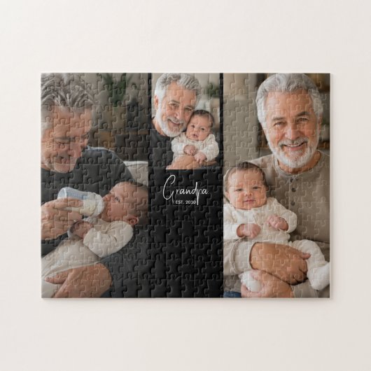 Opa Established Schrift Schwarz 3 Foto Puzzle (Horizontal)