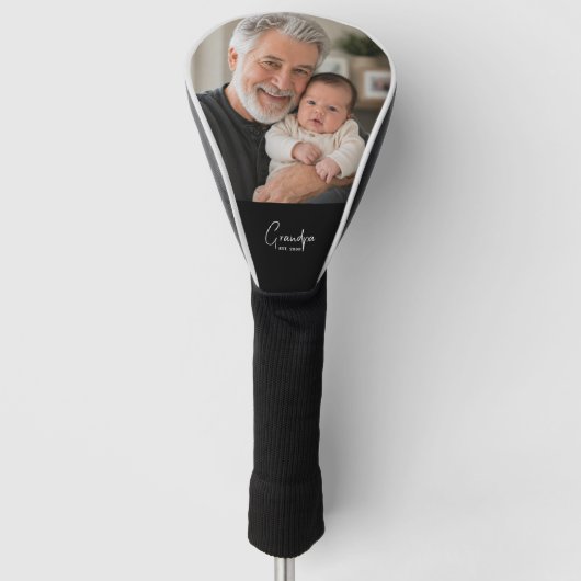 Opa Established Schrift Schwarz Foto Golf Headcover (Vorderseite)