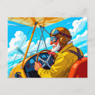 Opa fliegt ein Flugzeug Feiertagspostkarte