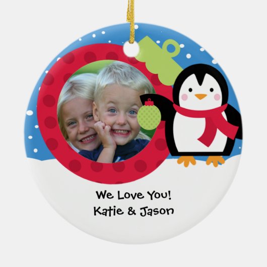 Opa Fotopenguin-Weihnachtsverzierung Keramikornament (Hinten)