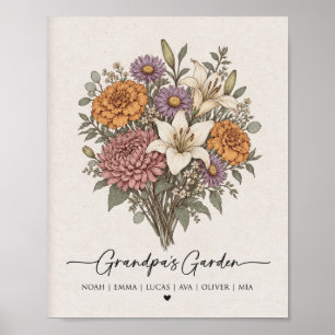 Opa Garten Personalisiertes Familiengeburtsblumen Poster