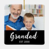 Opa gegründet White Script Foto Schwarz  Keramikornament (Rückseite)