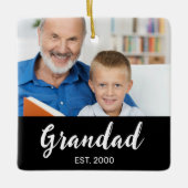Opa gegründet White Script Foto Schwarz  Keramikornament (Vorderseite)