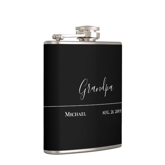 Opa-Geschenk - Modernes Jet Schwarz Personalisiert Flachmann (Rechts)
