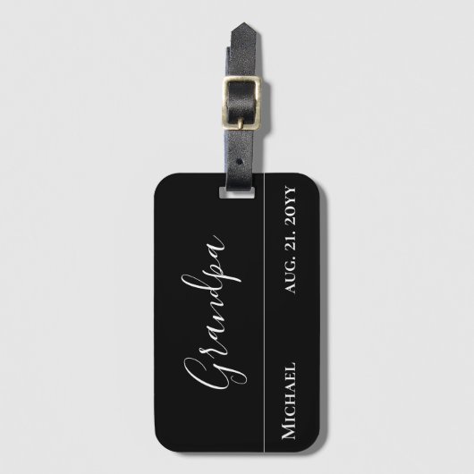 Opa-Geschenk - Modernes Jet Schwarz Personalisiert Gepäckanhänger (Vorderseite Vertikal)