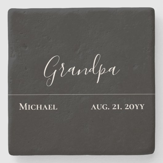 Opa-Geschenk - Modernes Jet Schwarz Personalisiert Steinuntersetzer (Vorderseite)