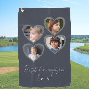 Opa Graue Herzen Enkelkinder Fotocollage Golfhandtuch