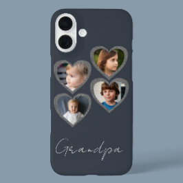 Opa Gray Hearts Großkinder FotoCollage iPhone 16 Plus Hülle