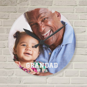 Opa hat modernes weißes fettes Foto etabliert Runde Wanduhr