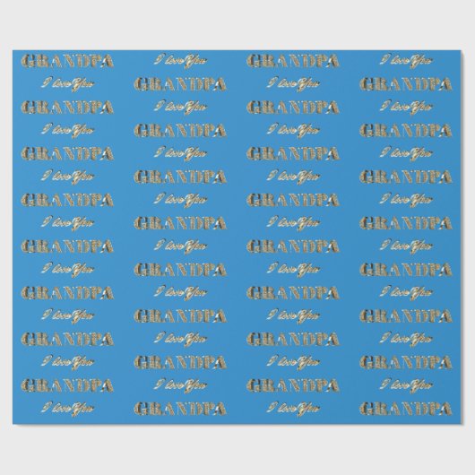 Opa I Liebe You Blue Gold Glitzern Typografie Geschenkpapier (Flach)