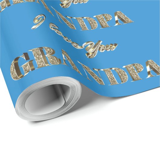 Opa I Liebe You Blue Gold Glitzern Typografie Geschenkpapier (Rolleneckpunkt)