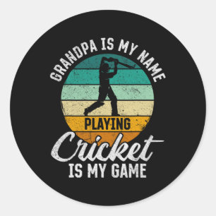 Opa ist mein Name, Cricket spielen ist mein Spiel Runder Aufkleber