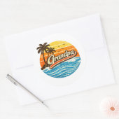 Opa Retro-Sonnenuntergangs-Design Runder Aufkleber (Umschlag)