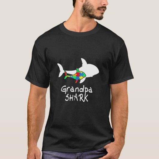 Opa Shark Puzzle Piece Coole Autismus Bewusstsein T-Shirt (Vorderseite)
