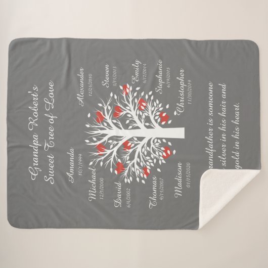 Opa Tree (Herzen) Weiß/Grau 10 Namen & Daten Sherpadecke (Vorderseite (Horizontal))