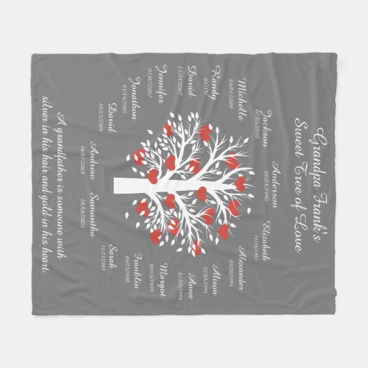 Opa Tree (Herzen), Weiß/Grau 17 Namen und Daten Fleecedecke (Vorderseite (Horizontal))