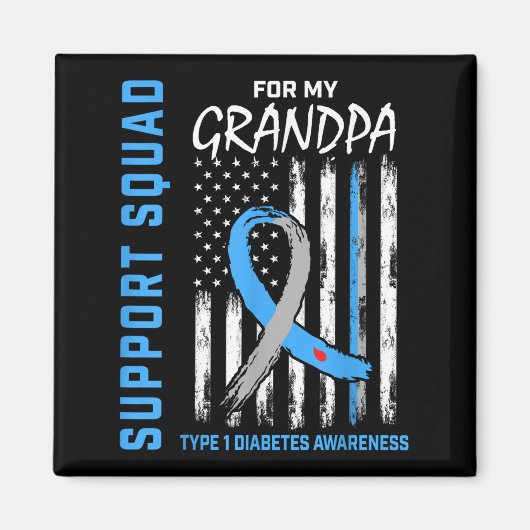 Opa Typ 1 Diabetes Shirt USA Flag Support Squ Magnet (Vorne)