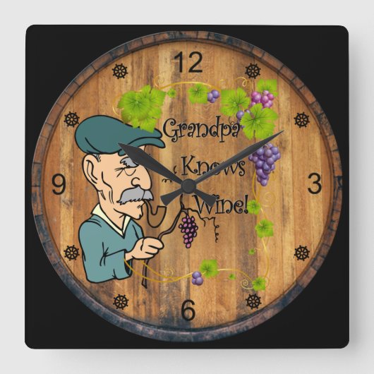 Opa weiß Wein! Hintergrund Weinbarrel ~ Quadratische Wanduhr (Vorderseite)