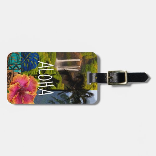 Opaeka'a Fälle, hawaiische Collage Kauais - Aloha Gepäckanhänger (Vorderseite horizontal)