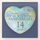 Opal 14. Hochzeitstag Herz Glas Glasuntersetzer (Vorderseite)