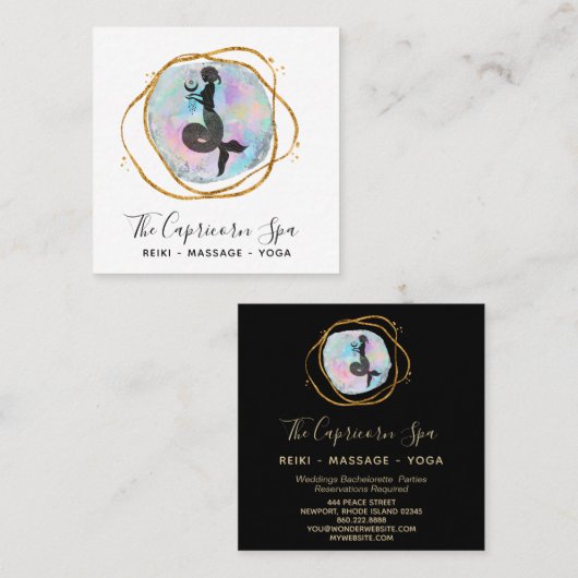 *~* Opal Capricorn Goddess Mermaid Gold Geometric Quadratische Visitenkarte (Vorne/Hinten)