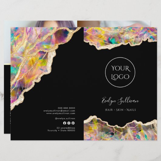 Opal Design auf der schwarzen Menübroschüre (Vorne/Hinten)