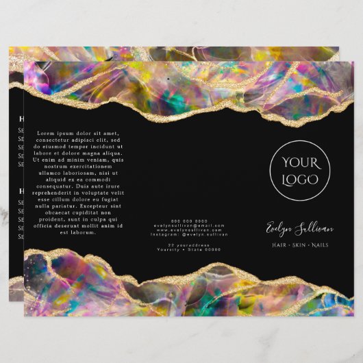 Opal-Design auf schwarzer Broschüre (Vorne/Hinten)