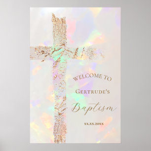 Opal-Design-Faux-Folie-Kreuz-Taufbegrüßungsschild Poster