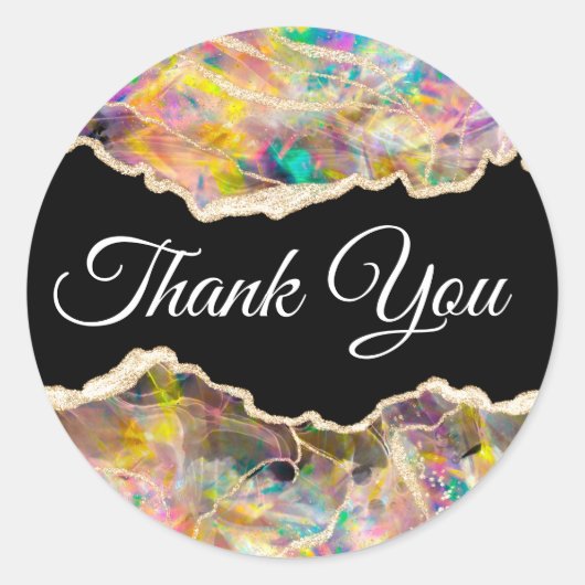 Opal Design on Black Danke Runder Aufkleber (Vorderseite)