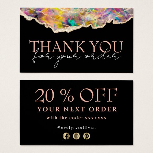 Opal Design schwarz Danke Discount Card (Vorne & Hinten)