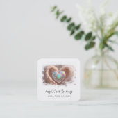 *~* Opal Double Heart QR Angel Wings AP78 WHITE Quadratische Visitenkarte (Stehend Vorderseite)