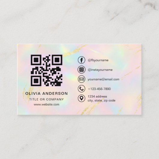 Opal Faux Gold Minimalist QR Code Visitenkarte (Vorderseite)