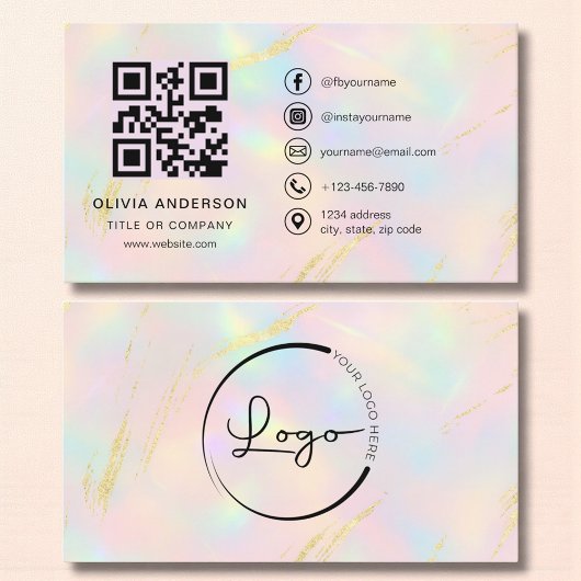 Opal Faux Gold Minimalistische QR-Code Visitenkarte