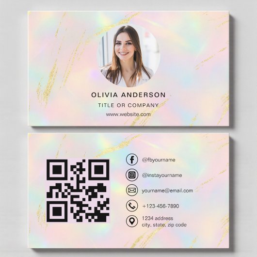 Opal-Foto mit QR-Code Social Media Visitenkarte