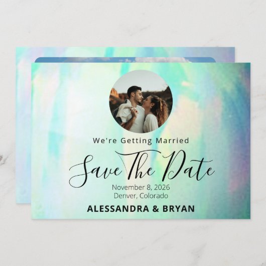 Opal Gemstone Elegant Save The Date (Vorne/Hinten)