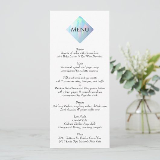 Opal Gemstone Elegantes Modern Menu Menükarte (Stehend Vorderseite)