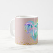Opal Gemstone Herz mit holografischen Tropfen auf  Kaffeetasse (Vorderseite Links)