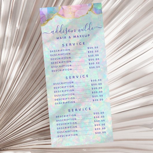 Opal Gemstone Pastel Modern Price List Rack Card Werbekarte