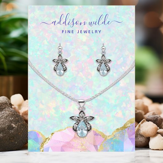 Opal Gemstone Pastel Necklace Earring Display Card Visitenkarte
