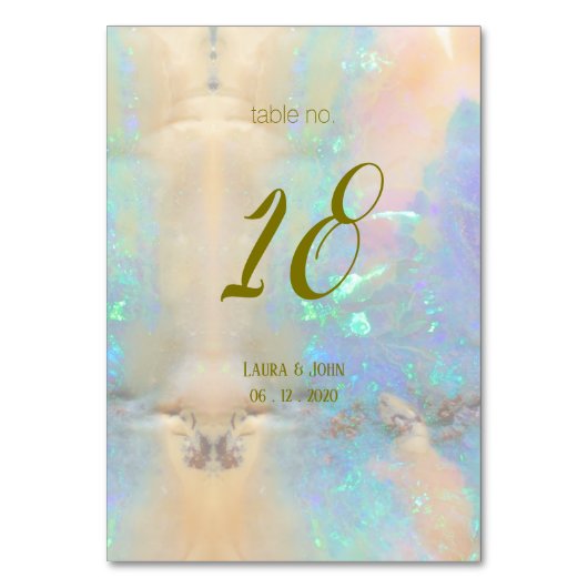 Opal Gemstone Wedding Tischnummer Card (Rückseite)