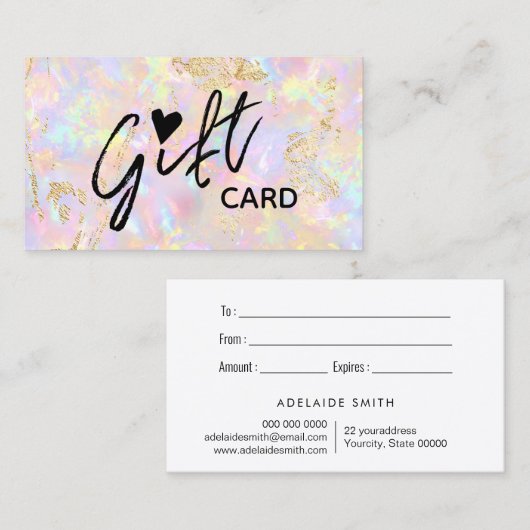 Opal-Geschenkgutschein Visitenkarte (Vorne/Hinten)