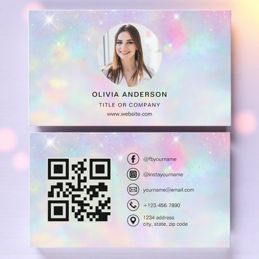 Opal Glitter-Foto mit QR-Code Social Media Visitenkarte