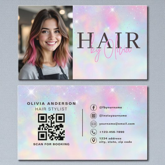 Opal Glitter Haarstylist Foto QR Code Visitenkarte
