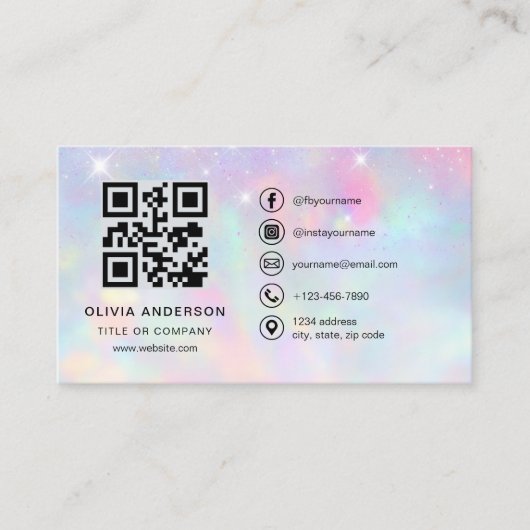 Opal Glitter Minimalist QR-Code Visitenkarte (Vorderseite)