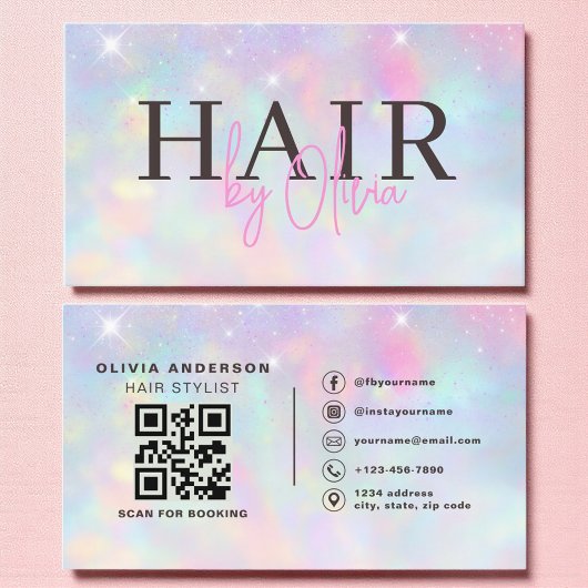 Opal Glitter QR Code Hairstylist Modern Visitenkarte