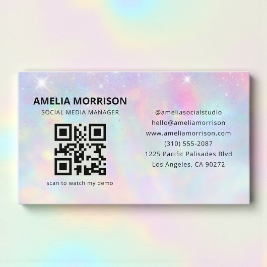 Opal Glitter QR Code Minimalist Professionell Visitenkarte