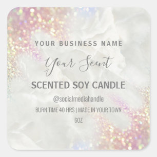 Opal Glitzer Pastel Colored Soy Candle Labels Quadratischer Aufkleber
